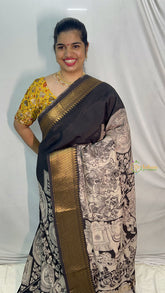 Vriksham Mustered Kalamkari Saree With Kanchi Border-VS4399